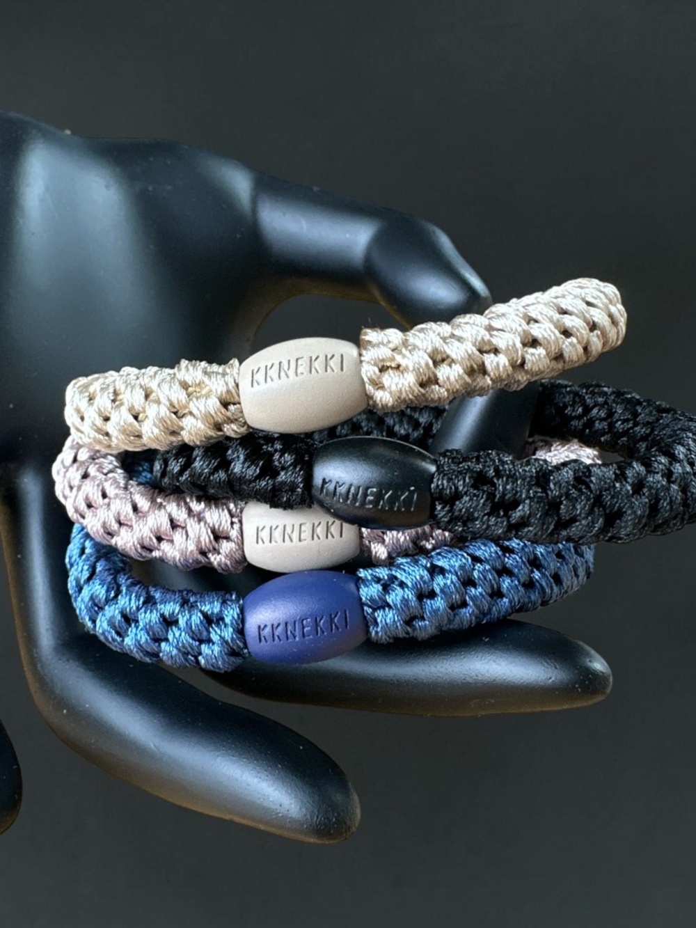 NWT 4-Bundle KKNEKKI Authentic Original Hair Ties Elastic Blue & Black & Neutral